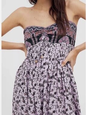 Free People Lavender and Black Strapless Paisley Romper